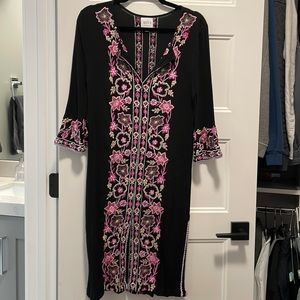 Misa Los Angeles Maye Kaftan black embroidered dress